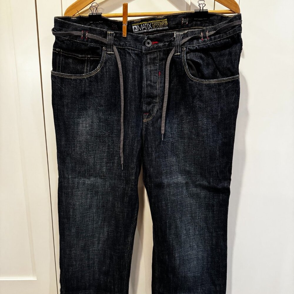 MATIX Triumph Relaxed Fit Y2K Jeans 36W. Dark blue, button fly